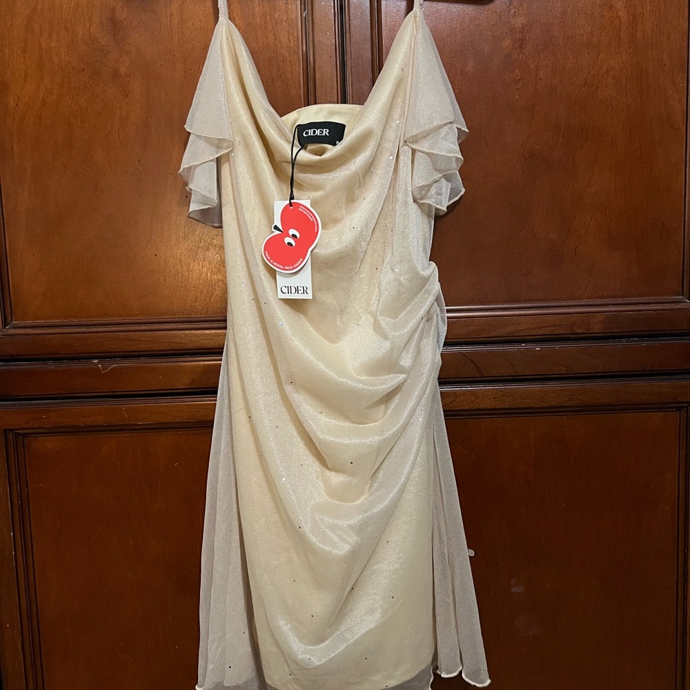 Cider Beige Draped Mini Dress